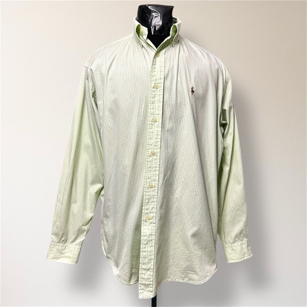 Ralph‎ Lauren Tilden Golf L Green White Plaid Button Down Pony Long Sleeve Shirt - Picture 2 of 9